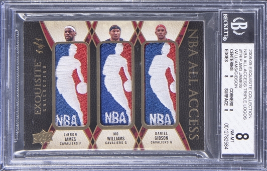 2008-09 UD "Exquisite Collection" NBA All-Access Triple Logos #TRIPJWG LeBron James/Mo Williams/Daniel Gibson Triple Logoman Patch Card (#1/1) - BGS NM-MT 8